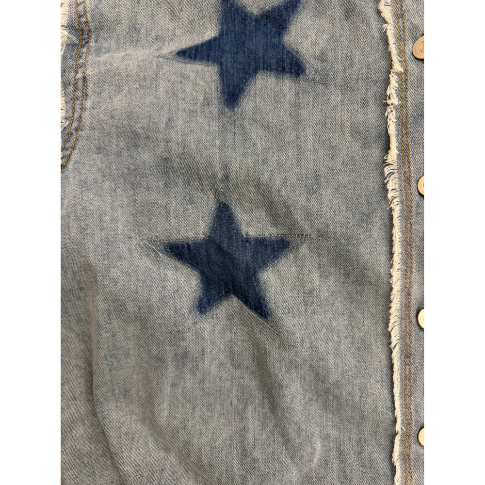POL Star Patch Raw Hem Denim Shirt Jacket Light Wash Blue Large boho preppy - Picture 5 of 8
